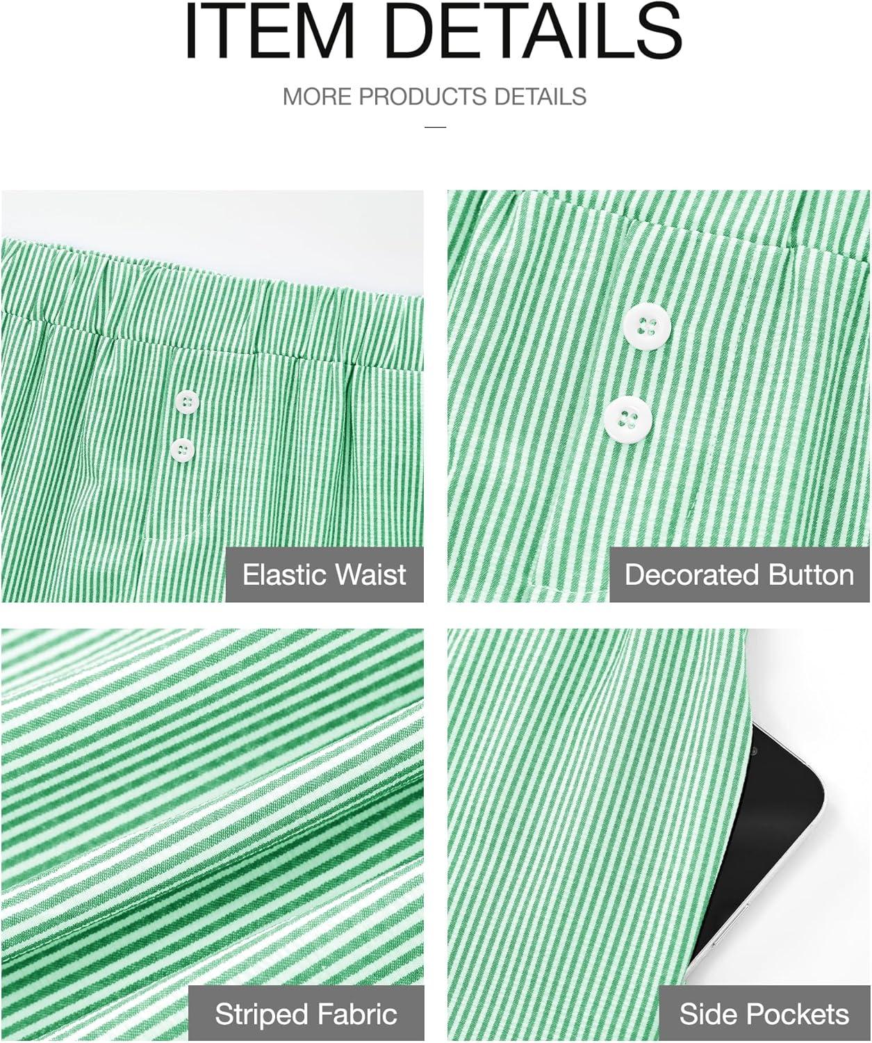 imageBTFBM Striped Boxer Shorts for Women 2026 Spring Summer Y2k Vacation Beach Bottoms Lounge Sleep Pajama PJ Pants ClothesGreen White