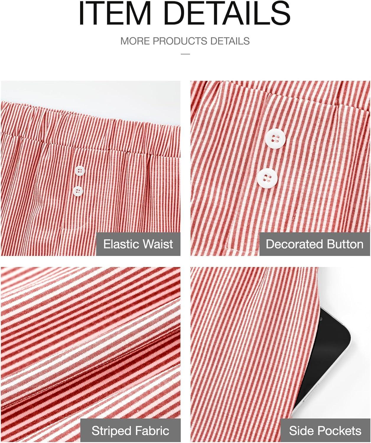 imageBTFBM Striped Boxer Shorts for Women 2026 Spring Summer Y2k Vacation Beach Bottoms Lounge Sleep Pajama PJ Pants ClothesRed White