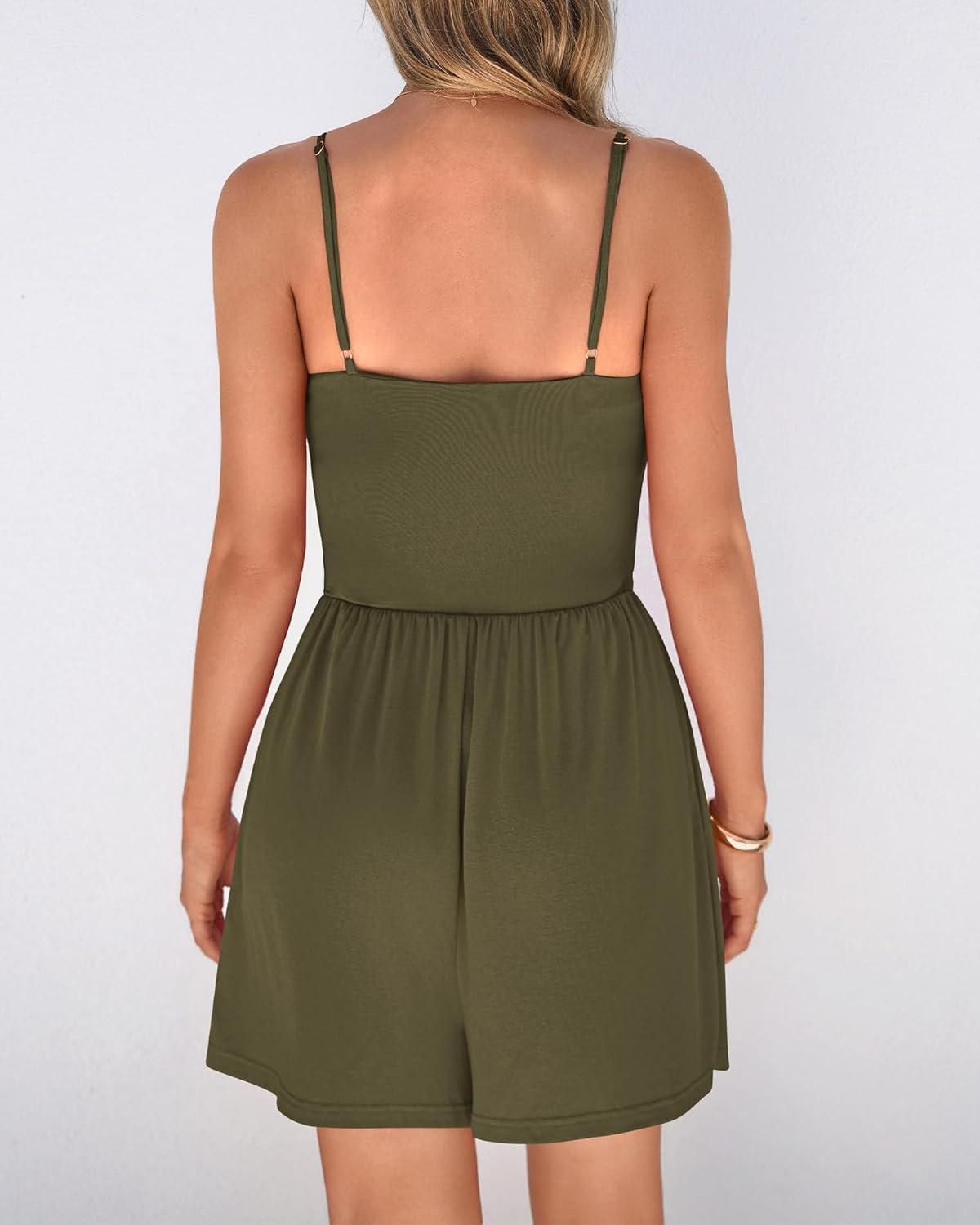imageBTFBM Summer Rompers For Women 2026 Casual One Piece Spaghetti Strap Sleeveless Shorts Jumpsuit Beach Vacation OutfitsArmy Green