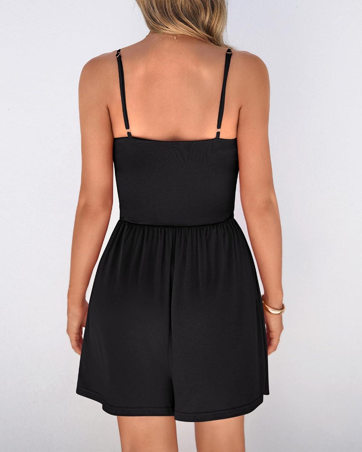 imageBTFBM Summer Rompers For Women 2026 Casual One Piece Spaghetti Strap Sleeveless Shorts Jumpsuit Beach Vacation OutfitsBlack