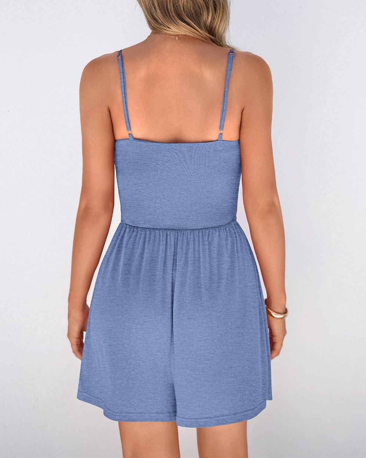imageBTFBM Summer Rompers For Women 2026 Casual One Piece Spaghetti Strap Sleeveless Shorts Jumpsuit Beach Vacation OutfitsDark Blue