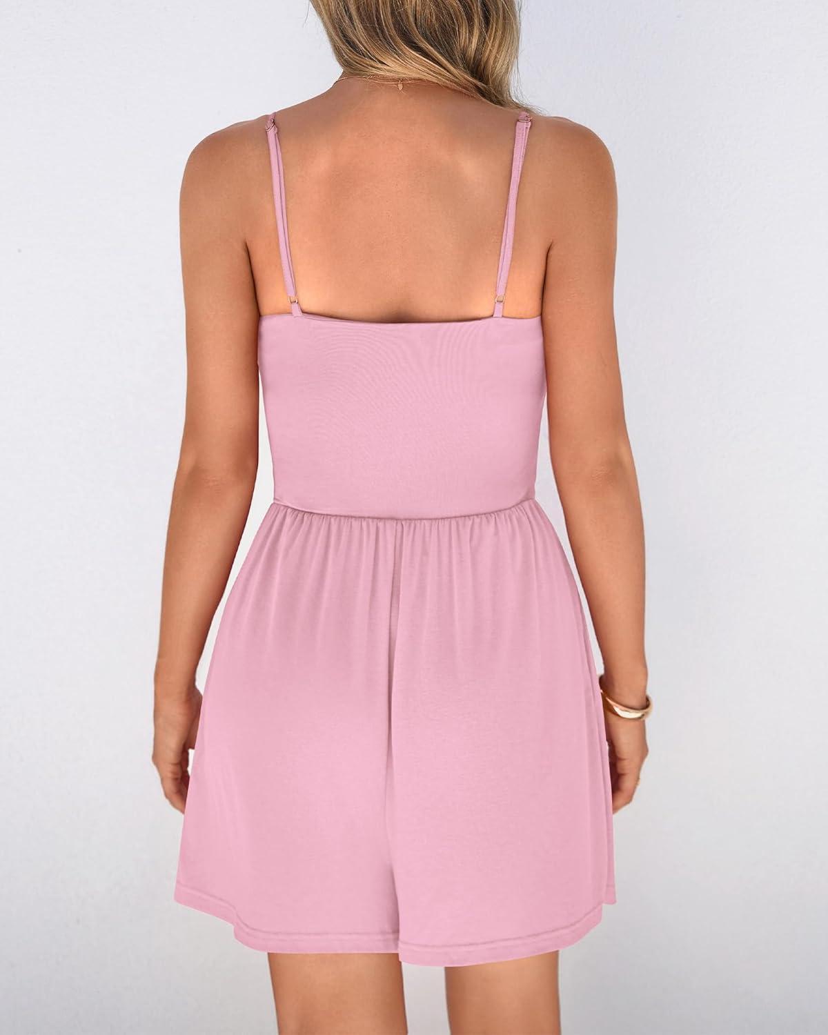imageBTFBM Summer Rompers For Women 2026 Casual One Piece Spaghetti Strap Sleeveless Shorts Jumpsuit Beach Vacation OutfitsPink
