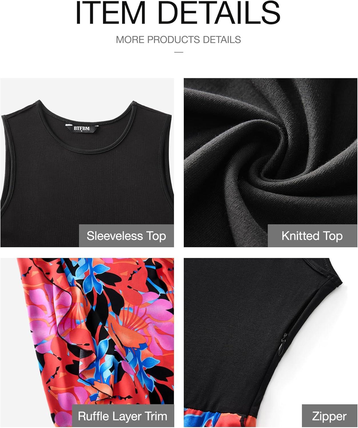 imageBTFBM Women Casual Sleeveless Summer Dresses 2026 Spring Crewneck Patchwork Boho Floral Ruffle Cocktail Party Midi DressBig Floral Multicolor