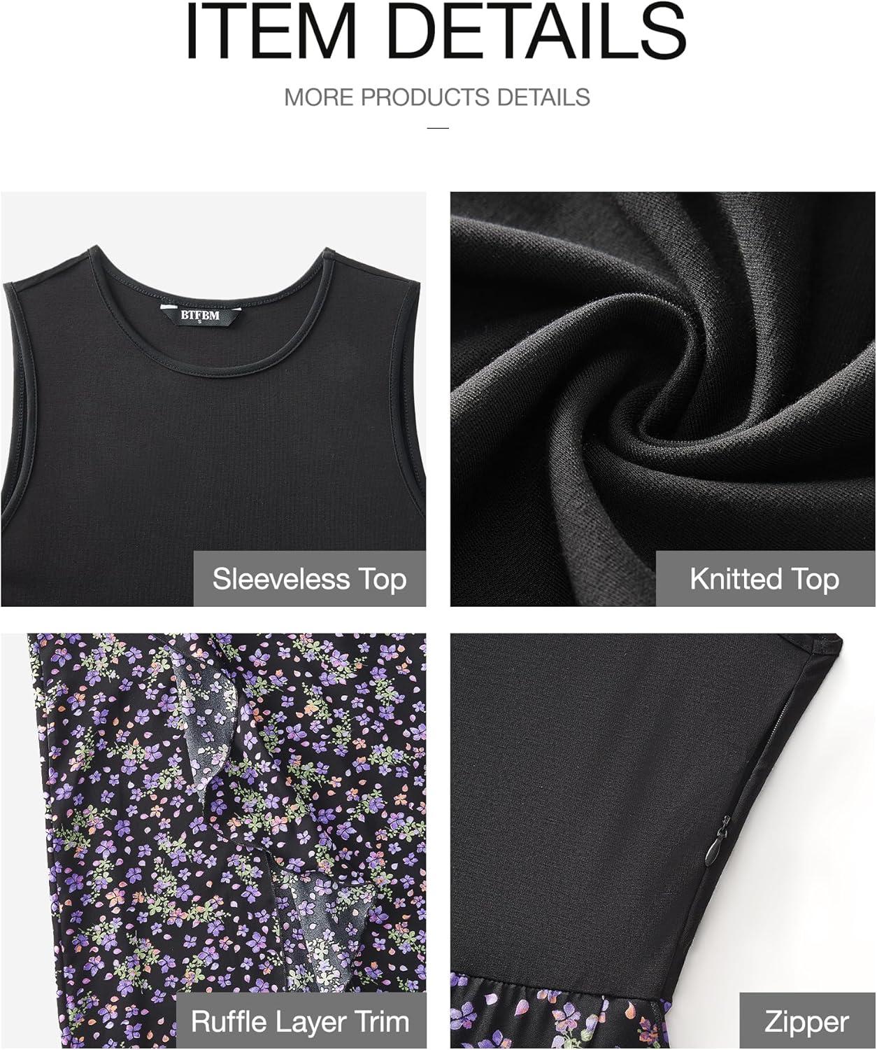 imageBTFBM Women Casual Sleeveless Summer Dresses 2026 Spring Crewneck Patchwork Boho Floral Ruffle Cocktail Party Midi DressFloral Purple