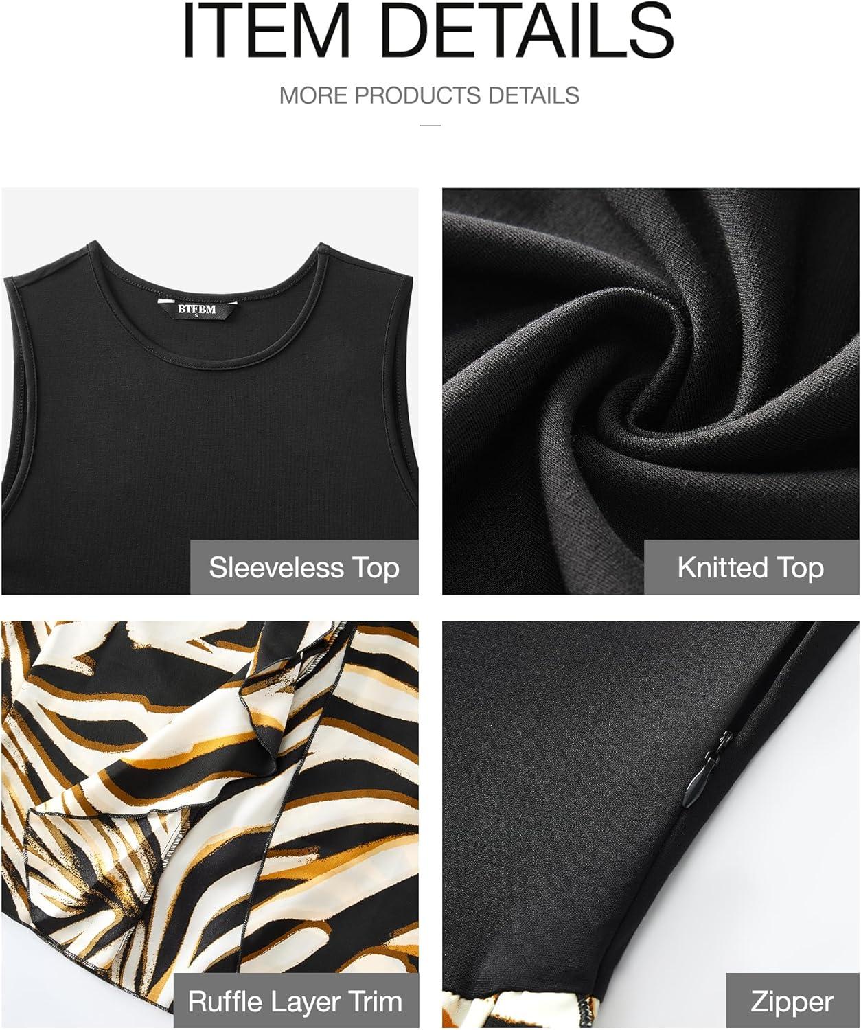 imageBTFBM Women Casual Sleeveless Summer Dresses 2026 Spring Crewneck Patchwork Boho Floral Ruffle Cocktail Party Midi DressStriped