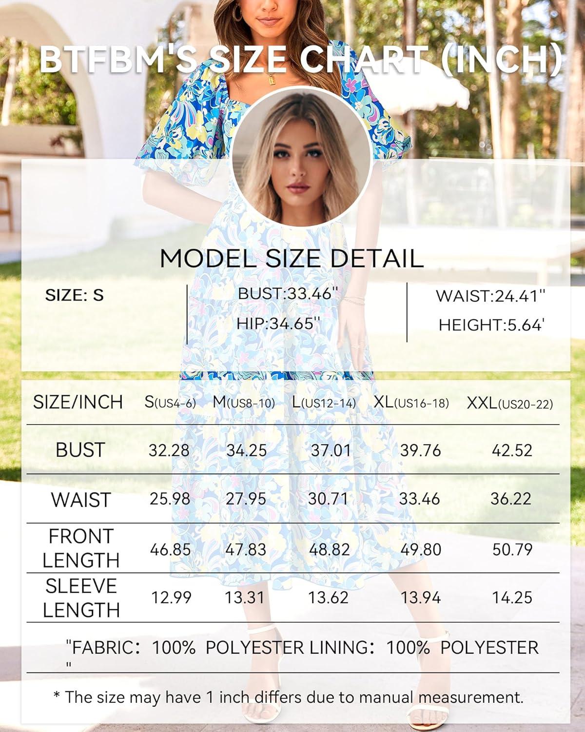 imageBTFBM Womens Clothing Spring Summer Dresses 2026 Beach Vacation Short Sleeve Smocked Back Boho Casual Floral Maxi DressPrint Blue