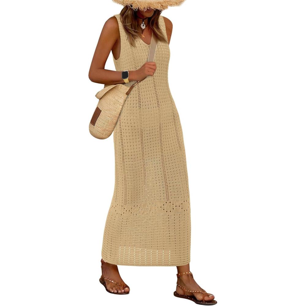 imageBTFBM Crochet Swimsuit Coverup for Women Summer Outfits Spring 2026 Swimwear Bathing Suit Cover Up Beach Vacation ClothesKhaki