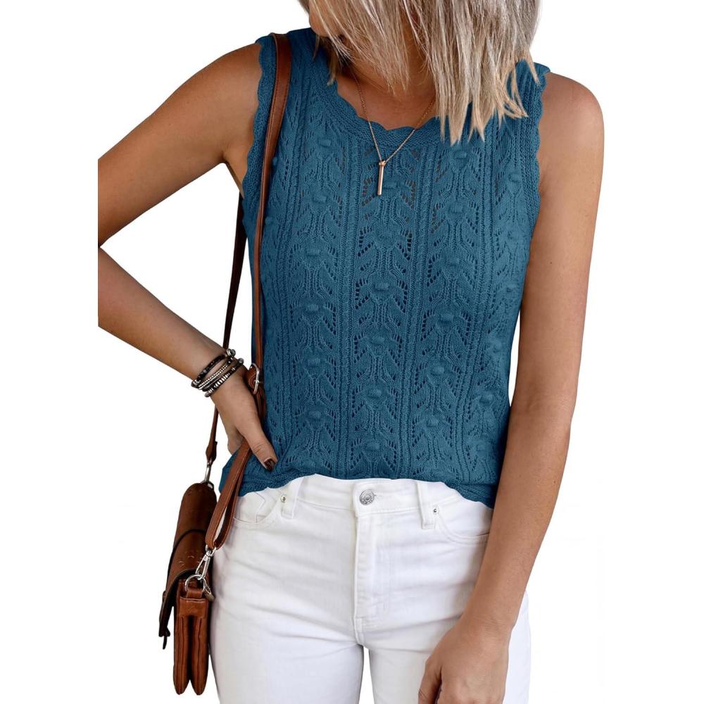imageBTFBM Crochet Tank Tops for Women Sleeveless Knit Sweater Vest Top Summer Spring 2026 Cover Ups Beach Vacation ClothesDusty Blue