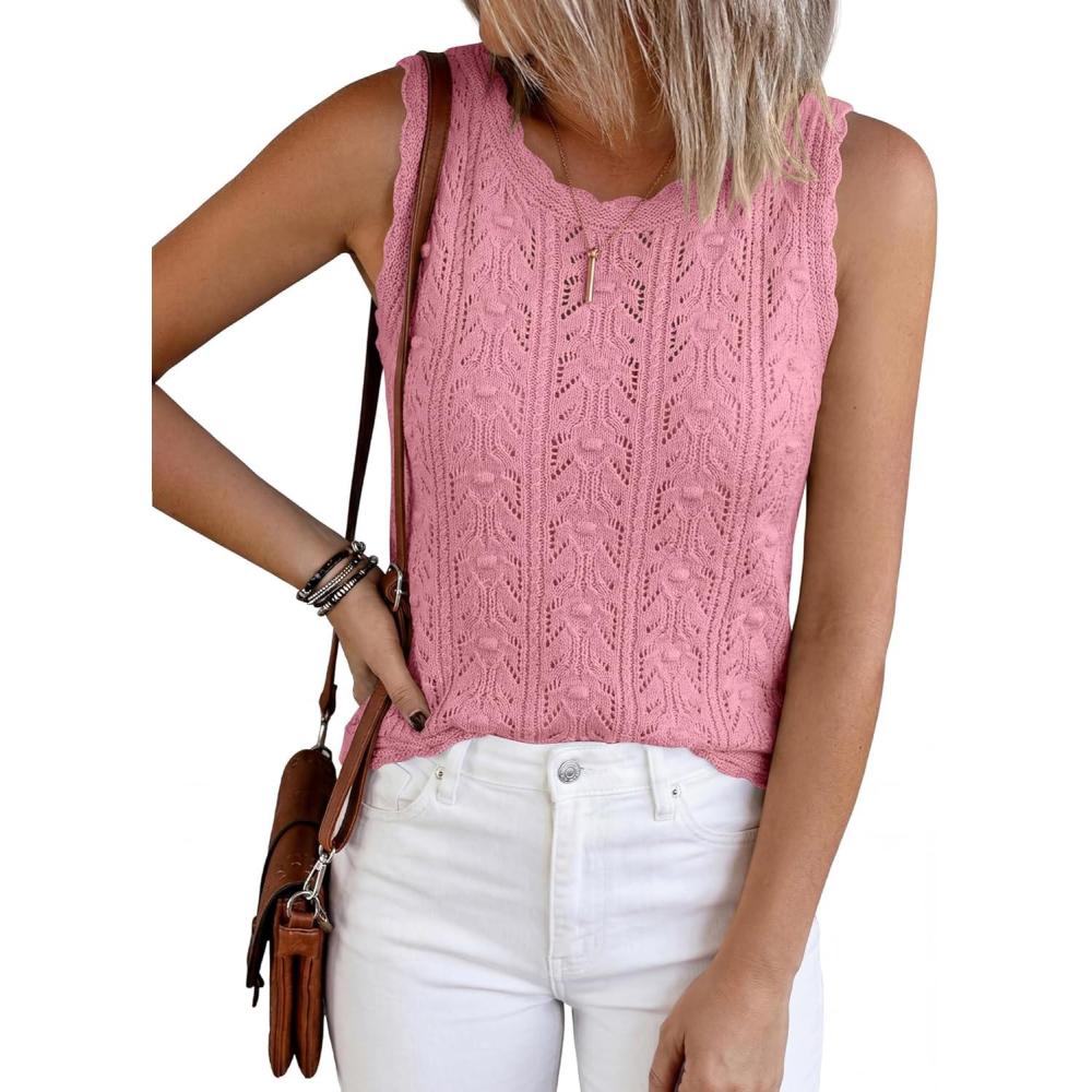 imageBTFBM Crochet Tank Tops for Women Sleeveless Knit Sweater Vest Top Summer Spring 2026 Cover Ups Beach Vacation ClothesPink