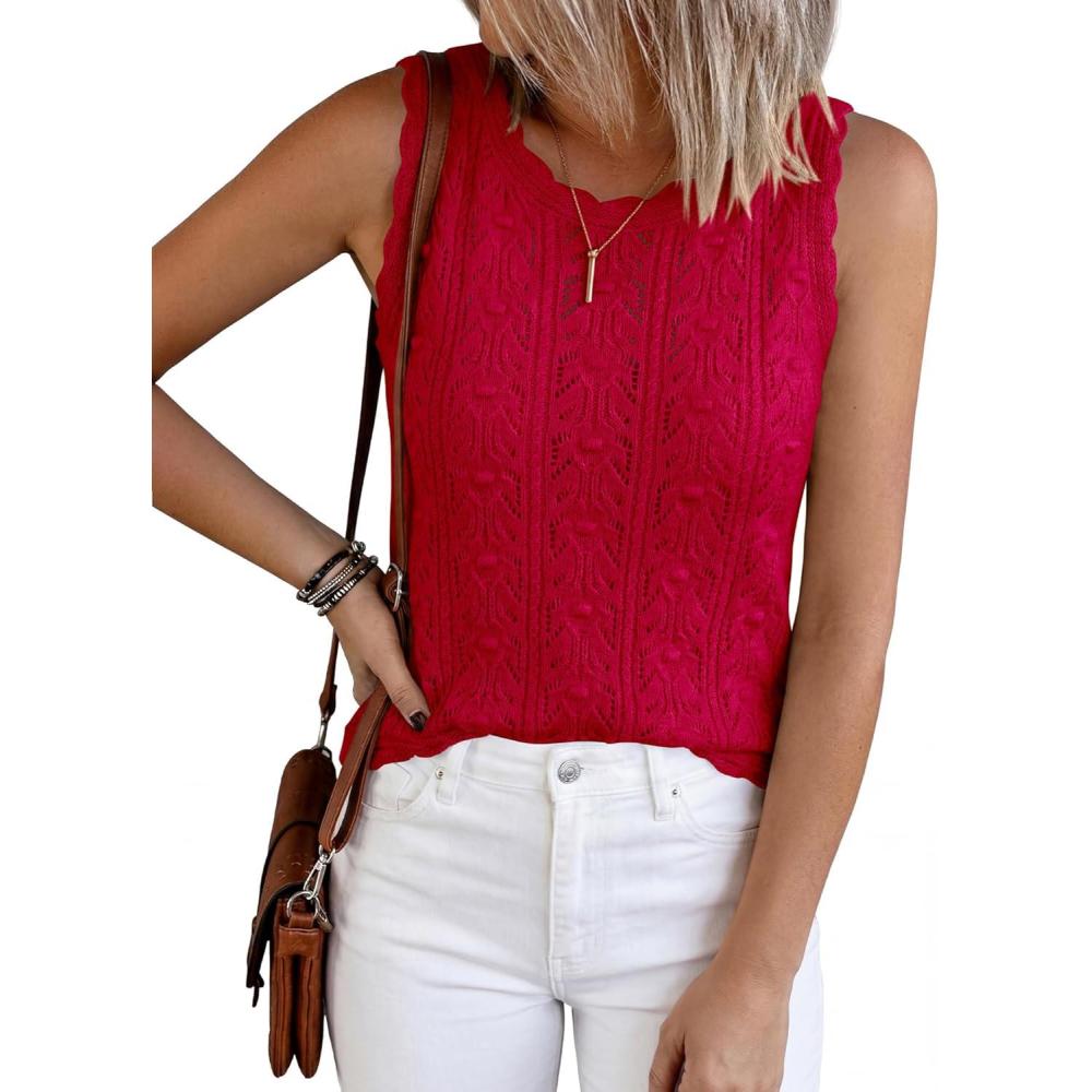 imageBTFBM Crochet Tank Tops for Women Sleeveless Knit Sweater Vest Top Summer Spring 2026 Cover Ups Beach Vacation ClothesRed