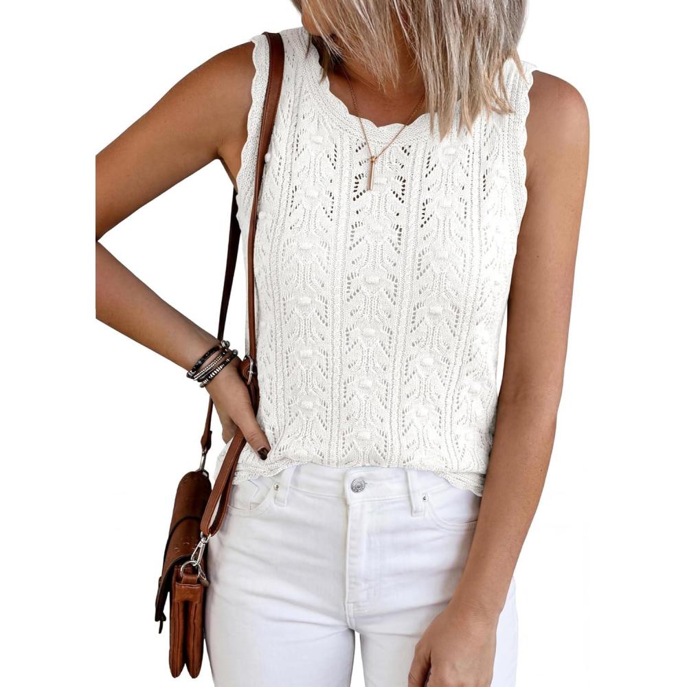 imageBTFBM Crochet Tank Tops for Women Sleeveless Knit Sweater Vest Top Summer Spring 2026 Cover Ups Beach Vacation ClothesWhite