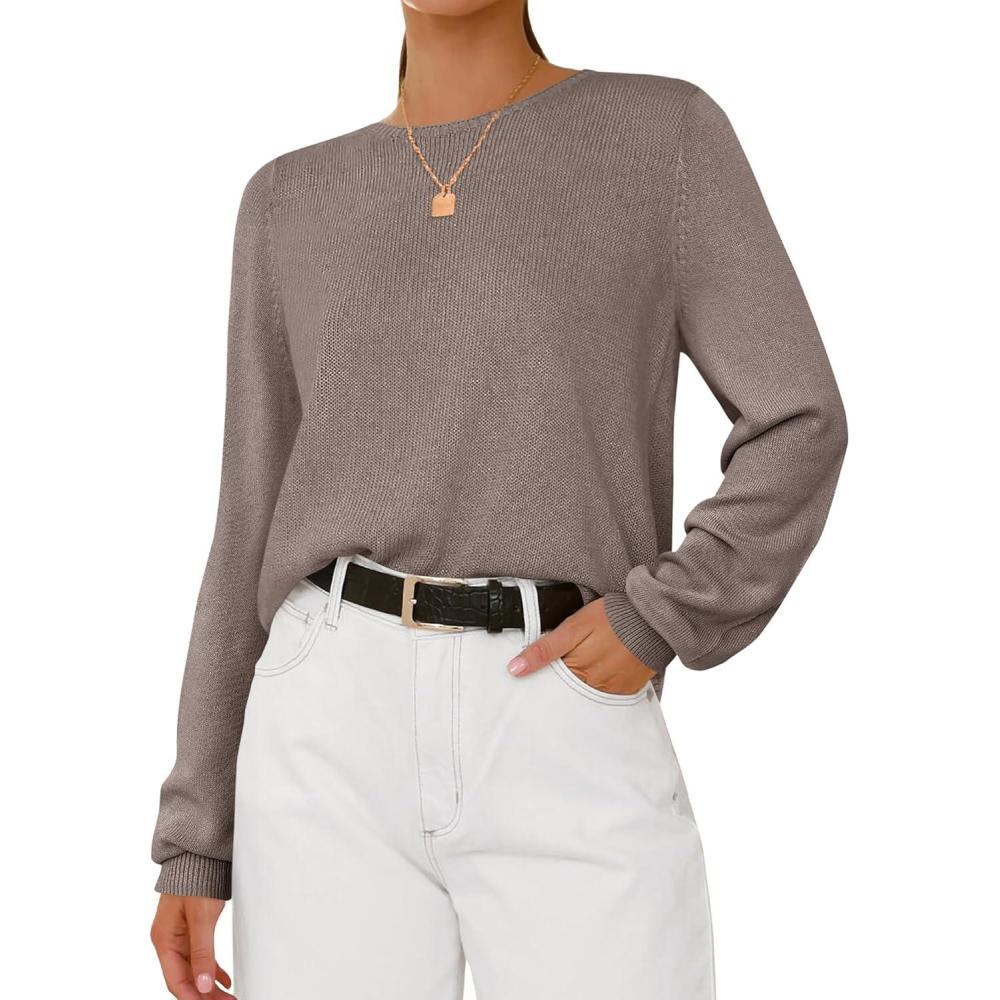 imageBTFBM Oversized Sweaters for Women 2025 Fall Casual Fashion Long Sleeve Tops Ribbed Knit Basic Pullover Winter ClothingApricot Khaki