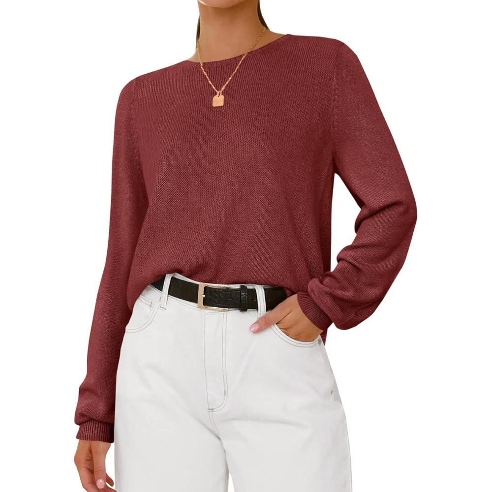 imageBTFBM Oversized Sweaters for Women 2025 Fall Casual Fashion Long Sleeve Tops Ribbed Knit Basic Pullover Winter ClothingMaroon