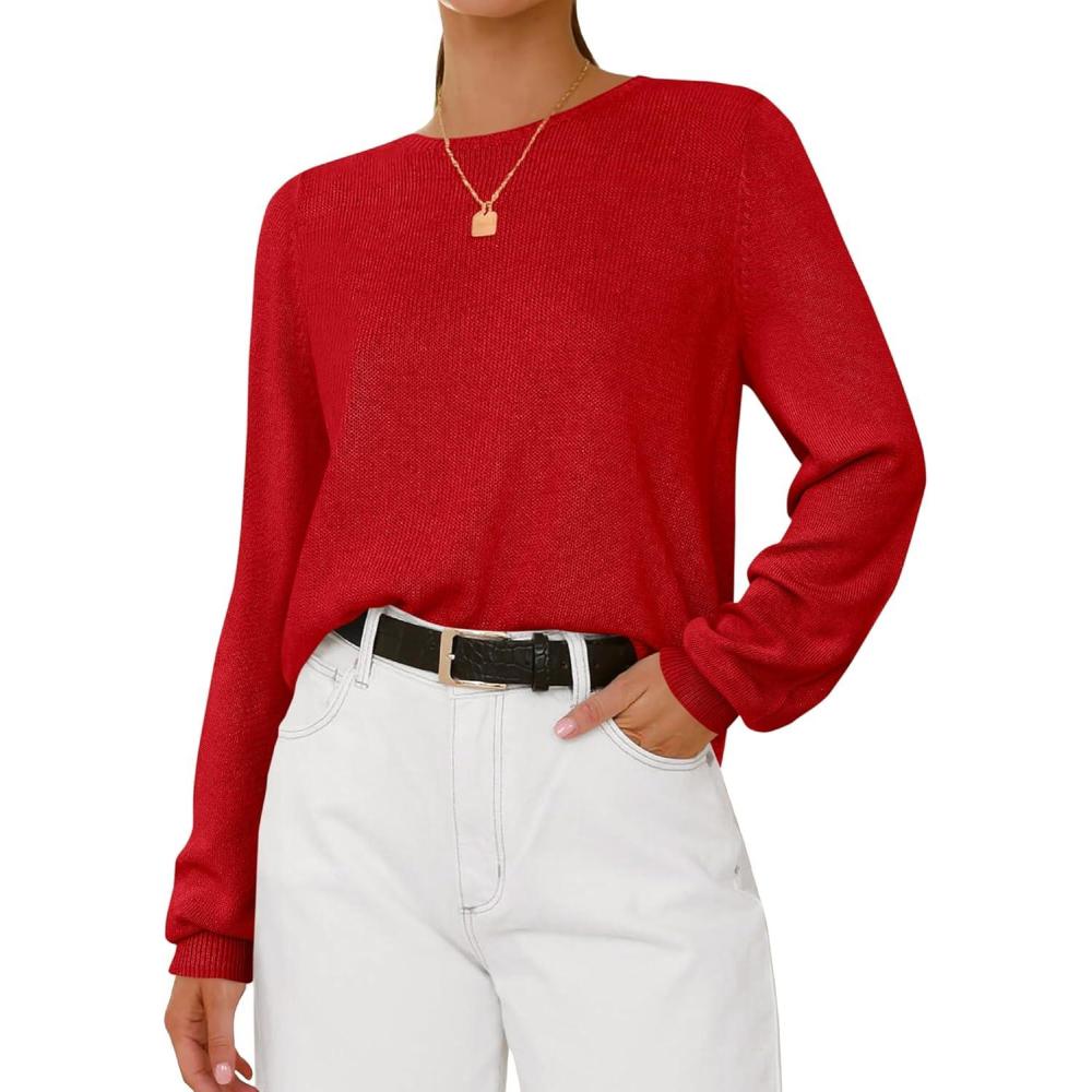 imageBTFBM Oversized Sweaters for Women 2025 Fall Casual Fashion Long Sleeve Tops Ribbed Knit Basic Pullover Winter ClothingRed