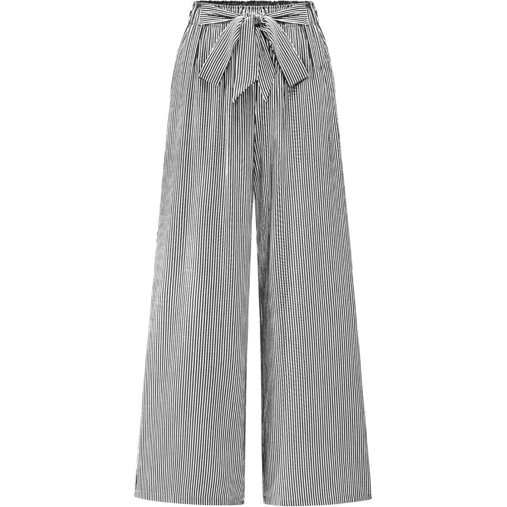 imageBTFBM Pants for Women 2026 Spring Clothes Striped High Waist Tie Knot Dressy Casual Wide Leg Palazzo Work Trousers PantsBlack