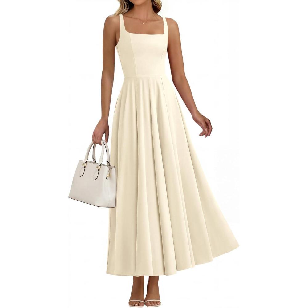 imageBTFBM Women Summer Square Neck Maxi Dress Spring 2026 Elegant Classy Sleeveless Formal Wedding Guest Cocktail DressesApricot
