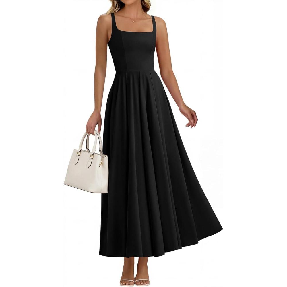 imageBTFBM Women Summer Square Neck Maxi Dress Spring 2026 Elegant Classy Sleeveless Formal Wedding Guest Cocktail DressesBlack