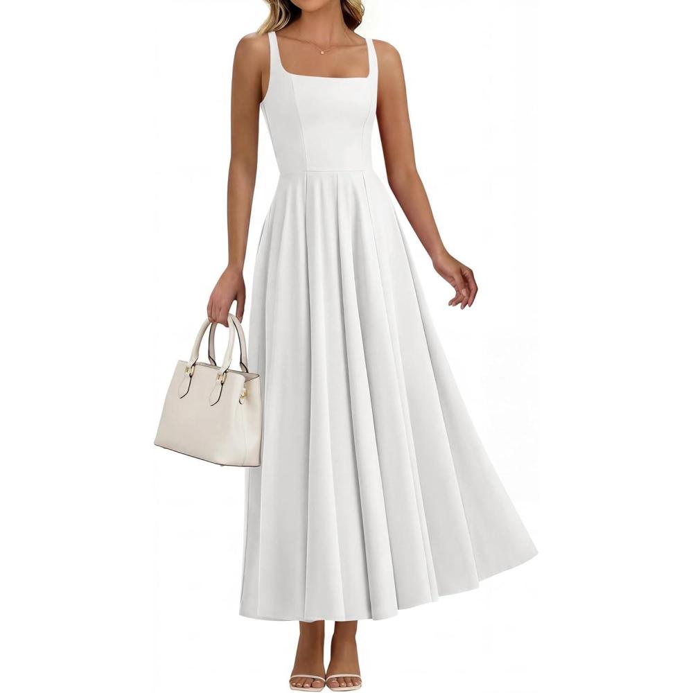 imageBTFBM Women Summer Square Neck Maxi Dress Spring 2026 Elegant Classy Sleeveless Formal Wedding Guest Cocktail DressesWhite