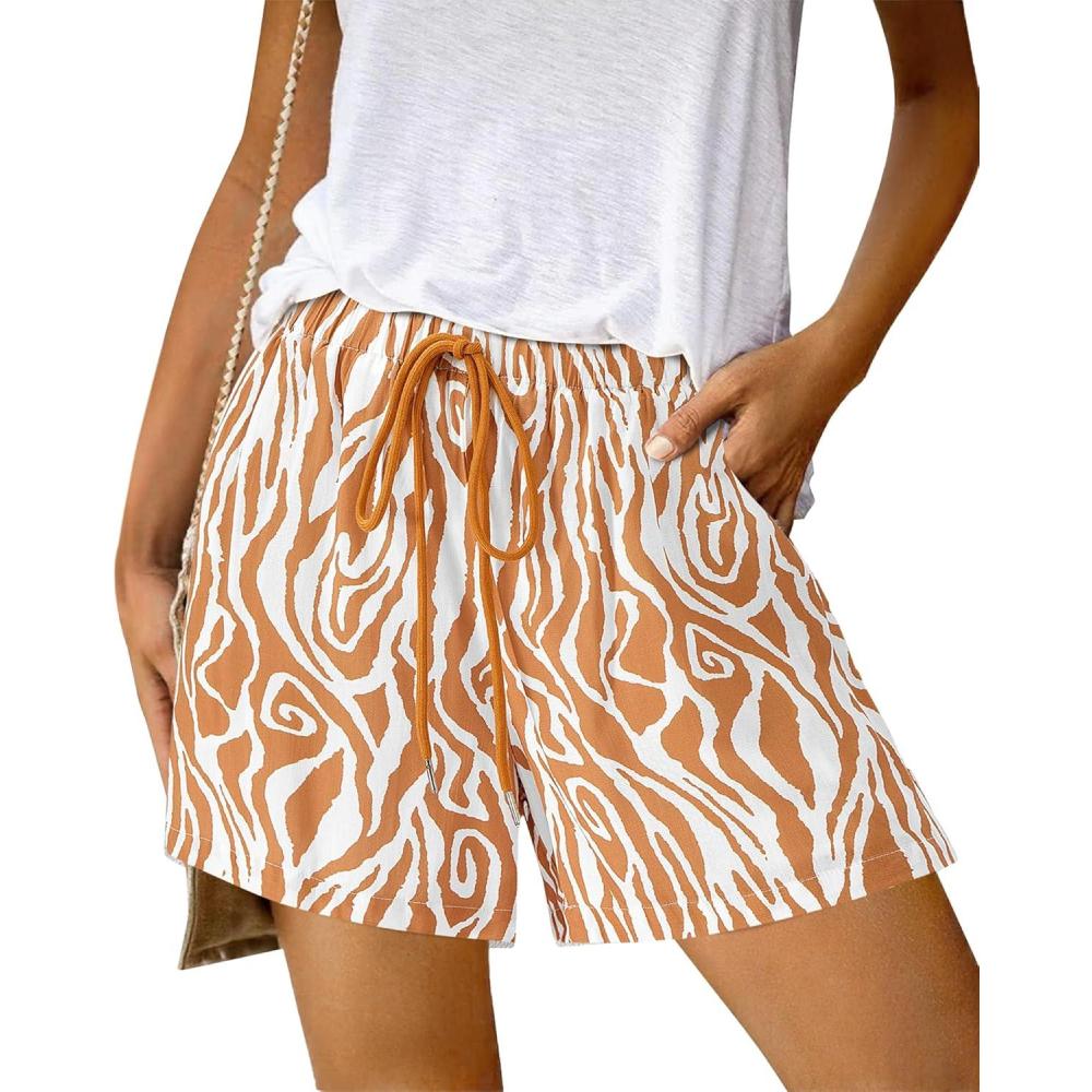 imageBTFBM Womens Boho Spring Shorts 2026 Beach Vacation Clothes Elastic Waist Casual Printed Loose Short Lounge Pant PocketsPrint Khaki