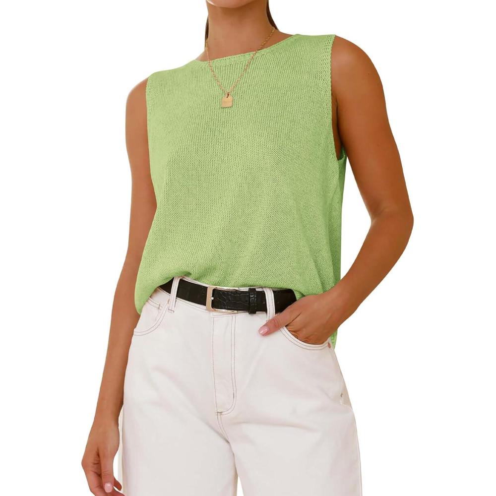 imageBTFBM Womens Sleeveless Sweater Vest 2026 Summer Crew Neck Ribbed Knit Lightweight Pullover Casual Loose Fit Tank TopsMint Green