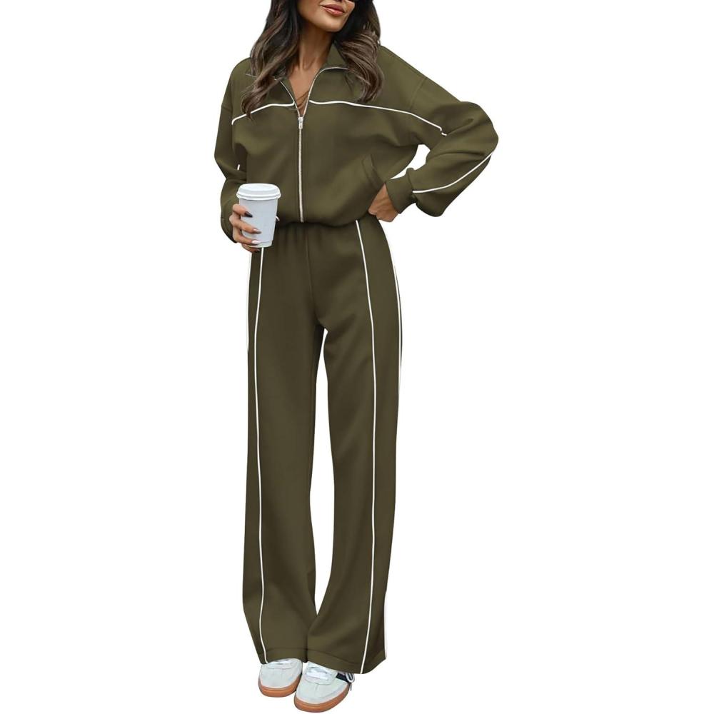 imageBTFBM Womens Two Piece Tracksuit Fall 2025 Long Sleeve Zip Up Sweatshirt Long Pants Outfits Jogger Sweatsuit SetsArmy Green