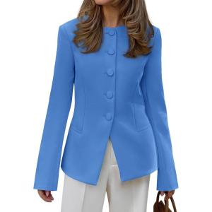 BTFBM Blazers for Women Business Casual Open Front Long Sleeve Button Work Office Suit Jackets Dressy Blazer Pockets(Blue)