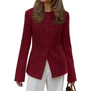 BTFBM Blazers for Women Business Casual Open Front Long Sleeve Button Work Office Suit Jackets Dressy Blazer Pockets(Burgundy)
