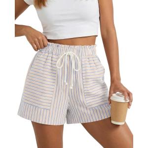 BTFBM Casual Striped Shorts for Women 2026 Spring Summer Elastic Waist Y2K Lounge Pajama Vacation Beach PJ Bottoms Clothes(Beige)