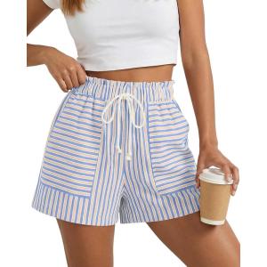 BTFBM Casual Striped Shorts for Women 2026 Spring Summer Elastic Waist Y2K Lounge Pajama Vacation Beach PJ Bottoms Clothes(Blue)
