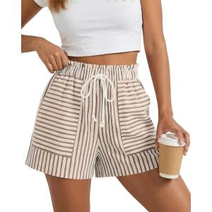 BTFBM Casual Striped Shorts for Women 2026 Spring Summer Elastic Waist Y2K Lounge Pajama Vacation Beach PJ Bottoms Clothes(Khaki)