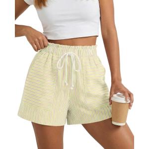 BTFBM Casual Striped Shorts for Women 2026 Spring Summer Elastic Waist Y2K Lounge Pajama Vacation Beach PJ Bottoms Clothes(Yellow)