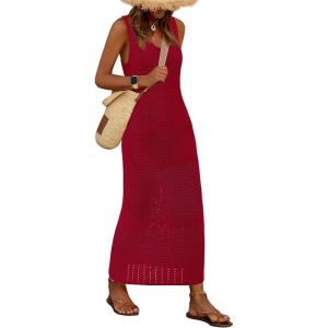 BTFBM Crochet Swimsuit Coverup for Women Summer Outfits Spring 2026 Swimwear Bathing Suit Cover Up Beach Vacation Clothes(Dark Red)
