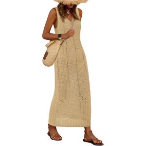 BTFBM Crochet Swimsuit Coverup for Women Summer Outfits Spring 2026 Swimwear Bathing Suit Cover Up Beach Vacation Clothes(Khaki)