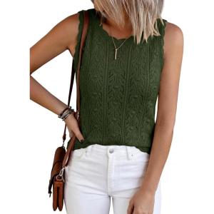 BTFBM Crochet Tank Tops for Women Sleeveless Knit Sweater Vest Top Summer Spring 2026 Cover Ups Beach Vacation Clothes(Army Green)