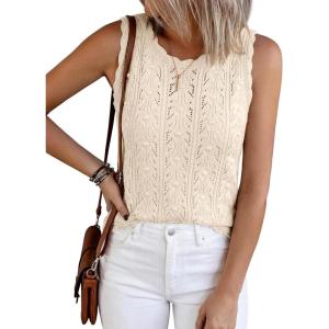 BTFBM Crochet Tank Tops for Women Sleeveless Knit Sweater Vest Top Summer Spring 2026 Cover Ups Beach Vacation Clothes(Beige)
