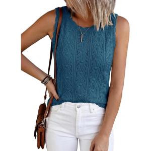 BTFBM Crochet Tank Tops for Women Sleeveless Knit Sweater Vest Top Summer Spring 2026 Cover Ups Beach Vacation Clothes(Dusty Blue)