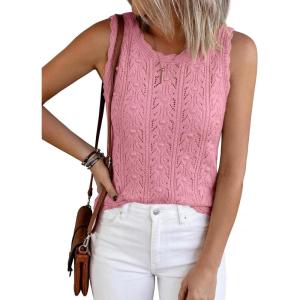 BTFBM Crochet Tank Tops for Women Sleeveless Knit Sweater Vest Top Summer Spring 2026 Cover Ups Beach Vacation Clothes(Pink)