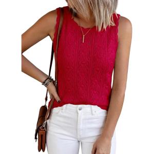 BTFBM Crochet Tank Tops for Women Sleeveless Knit Sweater Vest Top Summer Spring 2026 Cover Ups Beach Vacation Clothes(Red)