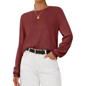 BTFBM Oversized Sweaters for Women 2025 Fall Casual Fashion Long Sleeve Tops Ribbed Knit Basic Pullover Winter Clothing(Maroon)