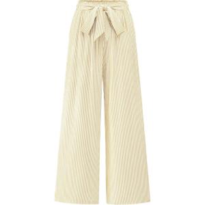 BTFBM Pants for Women 2026 Spring Clothes Striped High Waist Tie Knot Dressy Casual Wide Leg Palazzo Work Trousers Pants(Apricot)