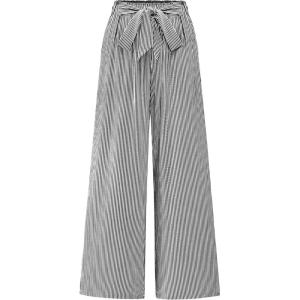 BTFBM Pants for Women 2026 Spring Clothes Striped High Waist Tie Knot Dressy Casual Wide Leg Palazzo Work Trousers Pants(Black)