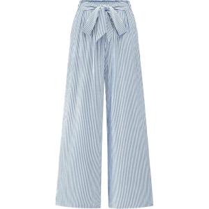 BTFBM Pants for Women 2026 Spring Clothes Striped High Waist Tie Knot Dressy Casual Wide Leg Palazzo Work Trousers Pants(Blue)
