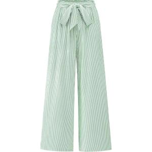 BTFBM Pants for Women 2026 Spring Clothes Striped High Waist Tie Knot Dressy Casual Wide Leg Palazzo Work Trousers Pants(Green)