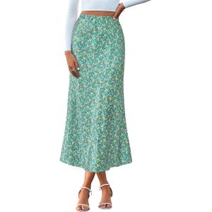BTFBM Satin Skirts for Women Trendy Spring Summer 2026 High Waisted Leopard Print Cocktail Wedding Long Silk Midi Skirt(Lake Blue)