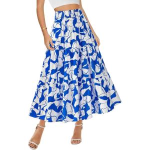 BTFBM Skirts for Women Floral Print Fall Fashion 2026 A Line Elastic High Waist Boho Holiday Maxi Skirt Pockets(Print Blue)