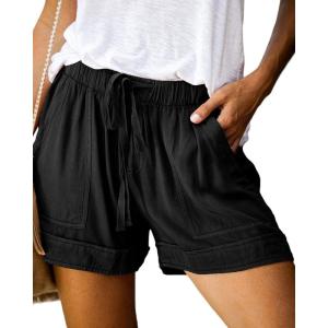 BTFBM Spring Shorts for Women 2026 Summer Casual Elastic Waist Drawstring Lightweight Beach Lounge Short Pants Pockets(Black)
