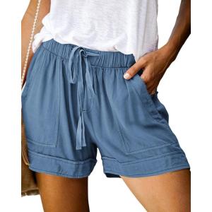 BTFBM Spring Shorts for Women 2026 Summer Casual Elastic Waist Drawstring Lightweight Beach Lounge Short Pants Pockets(Blue)
