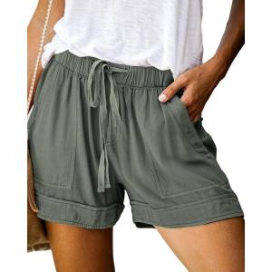 BTFBM Spring Shorts for Women 2026 Summer Casual Elastic Waist Drawstring Lightweight Beach Lounge Short Pants Pockets(Green)