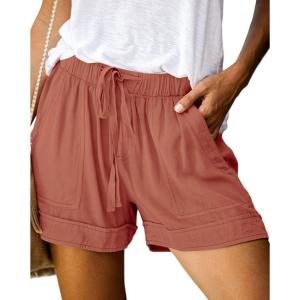 BTFBM Spring Shorts for Women 2026 Summer Casual Elastic Waist Drawstring Lightweight Beach Lounge Short Pants Pockets(Pink)