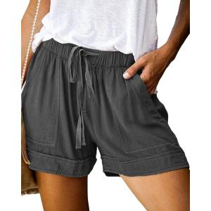 BTFBM Spring Shorts for Women 2026 Summer Casual Elastic Waist Drawstring Lightweight Beach Lounge Short Pants Pockets(Solid Dark Grey)